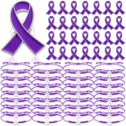 Purple Pancreatic Cancer Awareness Accessories Include Bracelets and Ribbon Pins for Epilepsy Overdose Animal Abuse Domestic Violence Gifts for Women Cancer Survivor Jewelry