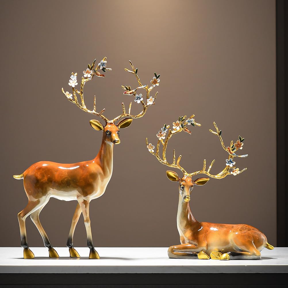 2PCS Emaille Rentier Dekor Statue, Hirsch Skulptur Desktop Ornament