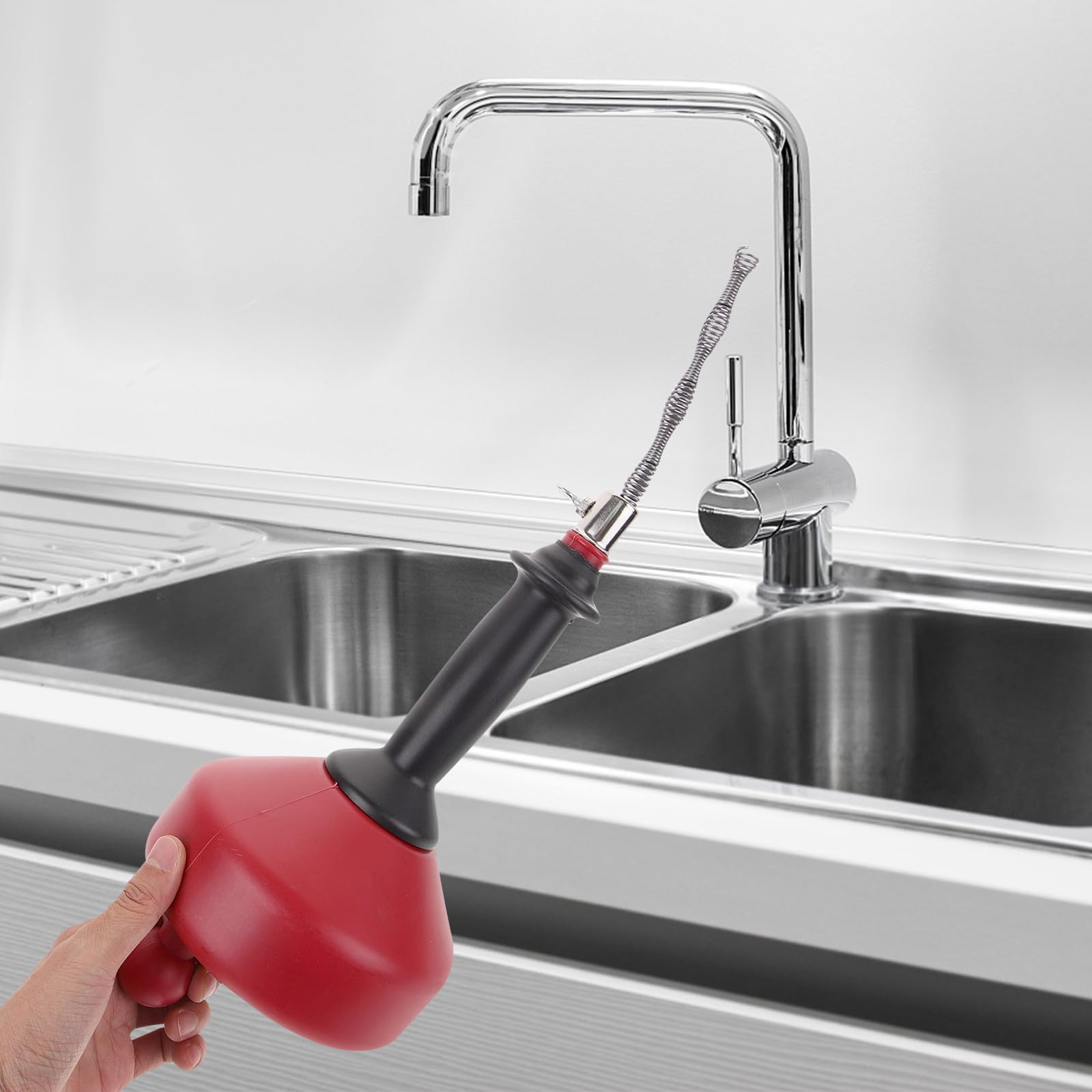 Herramienta Desatascadora de Tuberías Resistente Material PE y Acero al Carbono 72a Rojo para Fregadero para Uso Frecuente en Plomería Doméstica