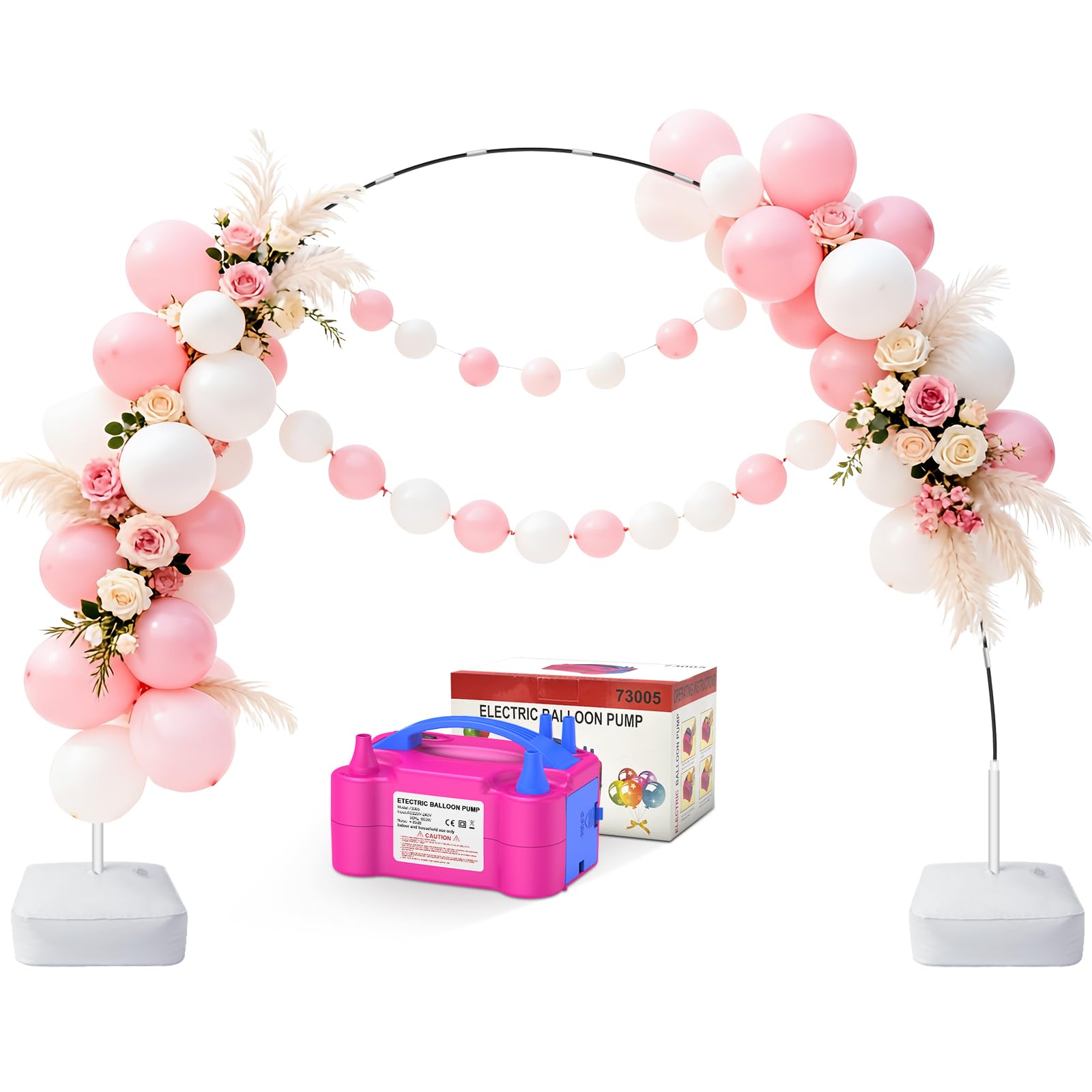 PlusFive Ballonbogen mit Luftpumpe Elektrisch 600W, 2,7M Verstellbarer Luftballon Bogen & Luftballonpumpe Set für Party, Hochzeit und Geburtstag Dekoration