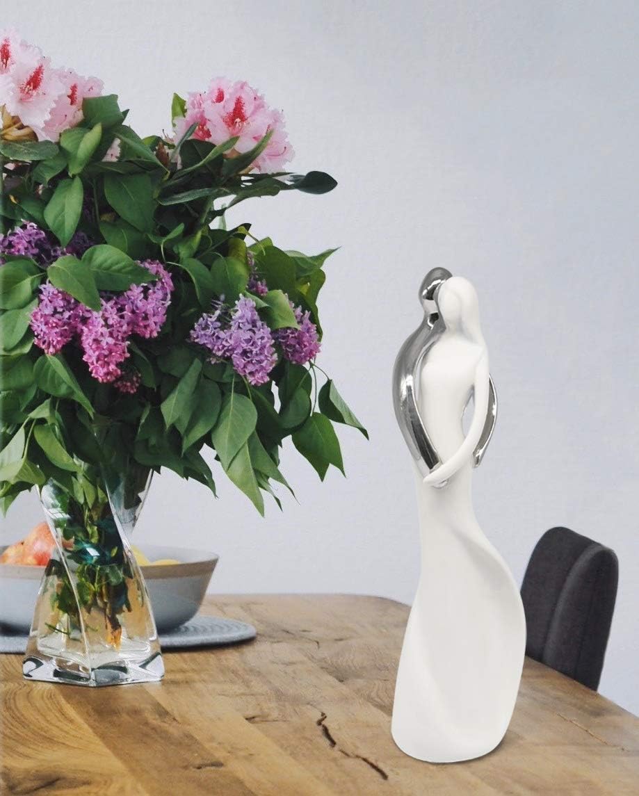Sculpture "Affection", ceramic couple in love in white & silver as decoration, modern sculpture 31cm high - Image 3