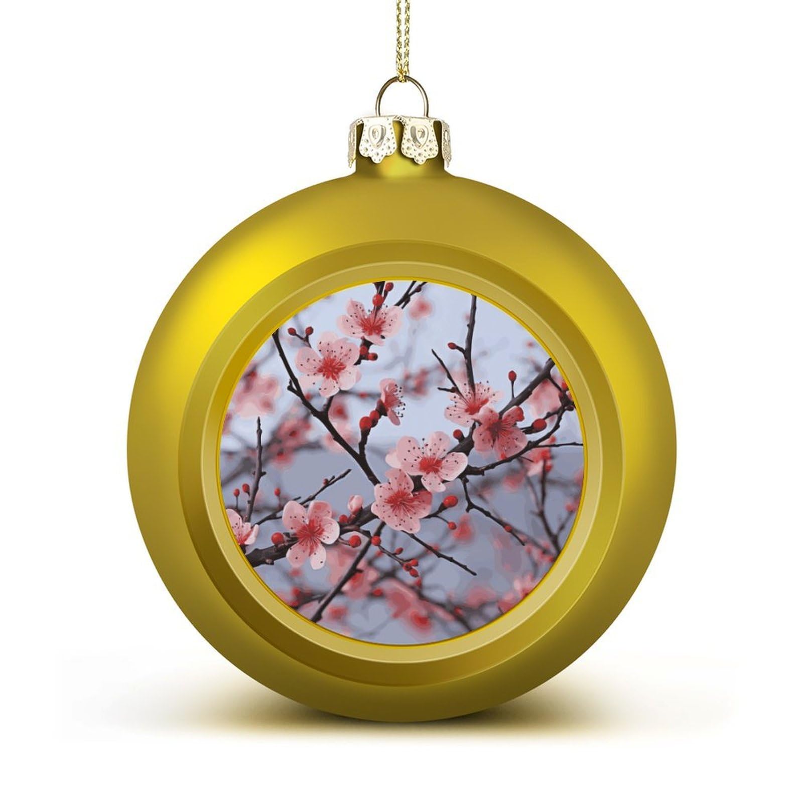 Delicate Cherry Blossoms Christmas Balls Ornaments for Xmas Christmas Tree 1.6" Hanging Shatterproof Xmas Balls Hanging Decor Pendants for Holiday Party Outdoor Indoor DIY Craft Supplies