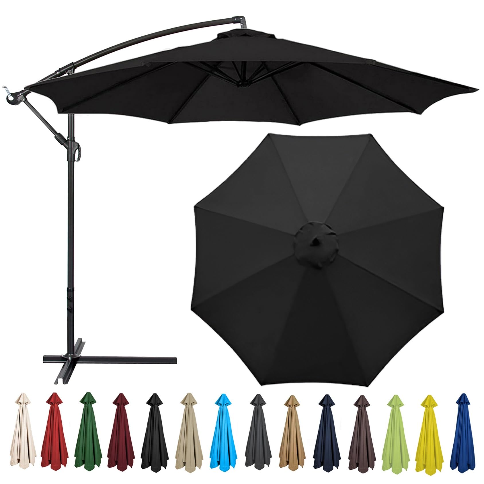 Replacement Parasol Canopy 200CM 2.7M 300CM + 6 Arms/8 Arms Replacement Parasol Fabric Cover For Garden Umbrella Waterproof Anti-ultraviolet Replacement Umbrella Cloth(Color:Black,Size:8 ribs-2.7m(8.8 — image 1