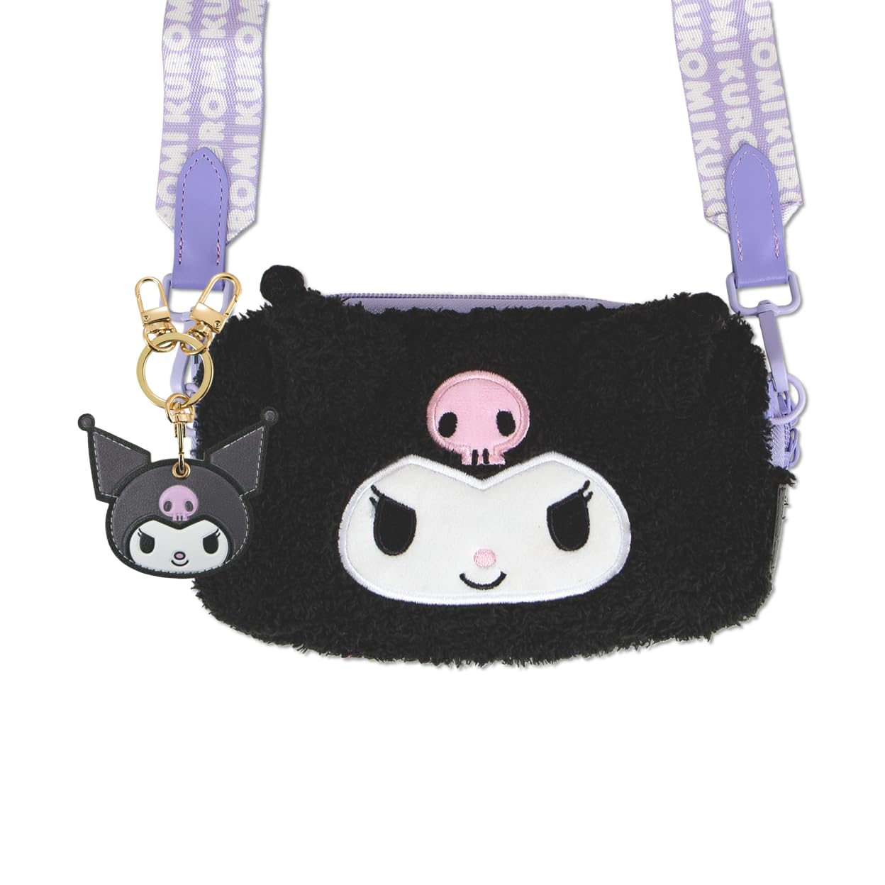 Sonix x Sanrio Plush Phone Wallet - Fuzzy Character Crossbody Bag (Kuromi) + AirTag Keychain Cover (Kuromi)