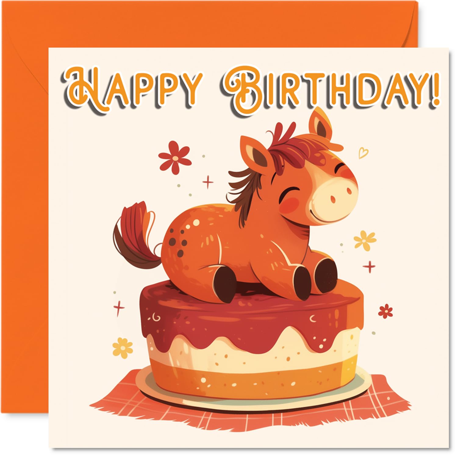 Horse Birthday Cards - Animal Cake - Happy Birthday Card for Son Daughter Brother Sister Grandson Granddaughter Niece Nephew Cousin, 145mm Bday Greeting Cards