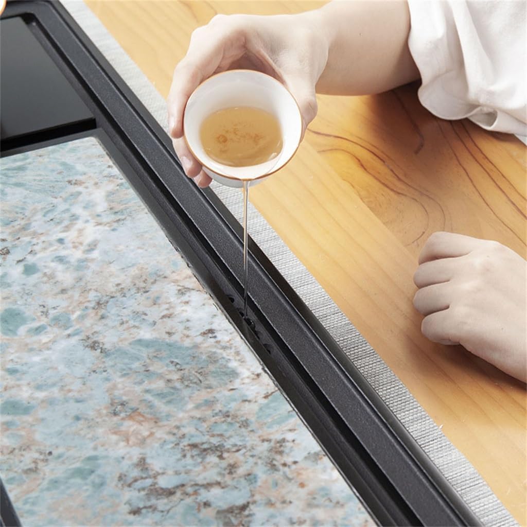 Natural Black Goldstone Tea Tray Home Office with Drainage Luxury Stone Embedded Polishing