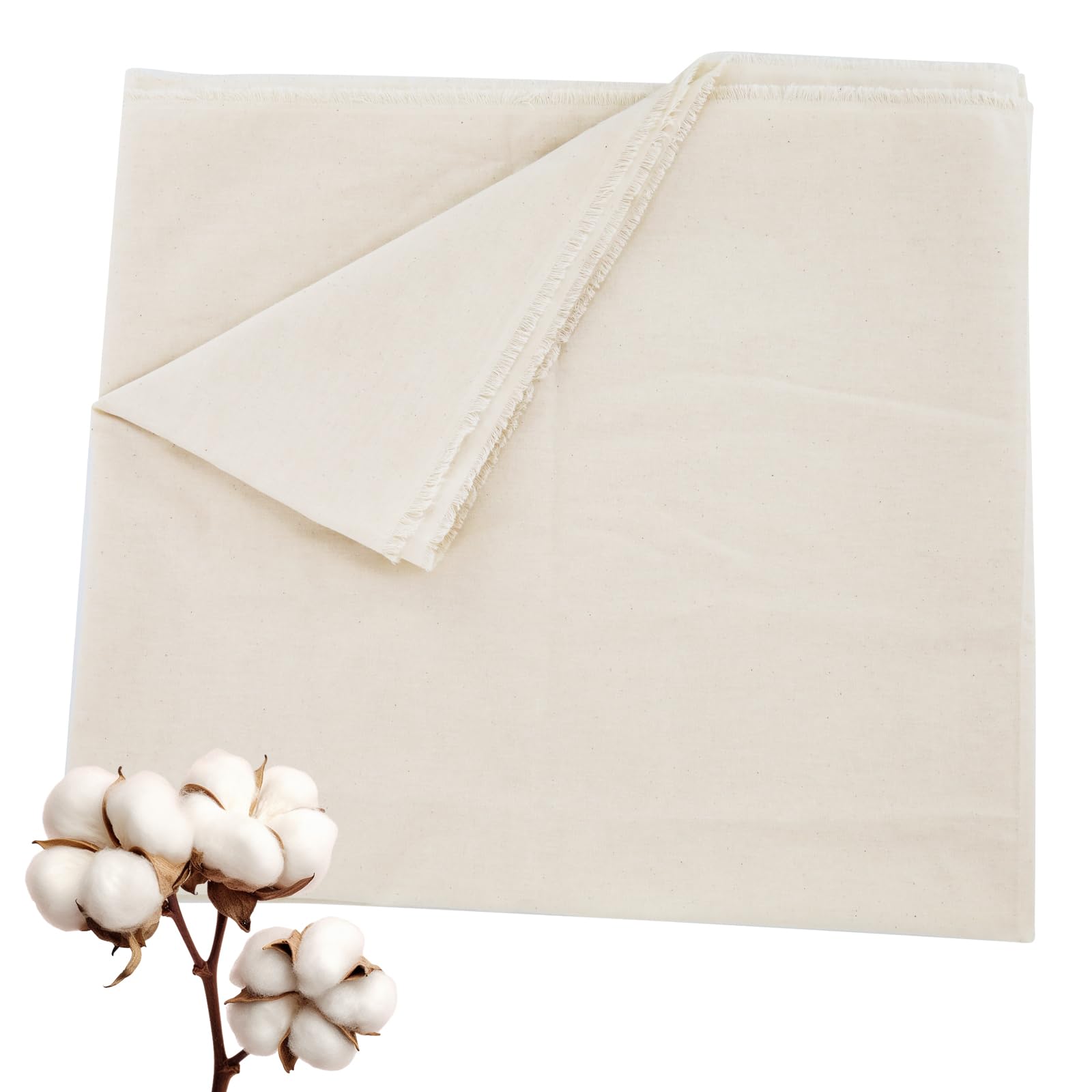 Beige Cotton Muslin Fabric, 63 Inch X 2 Yards Natural 100% Cotton Fabric by The Yard, Suitable for Sewing Embroidery, Garments, Crafts