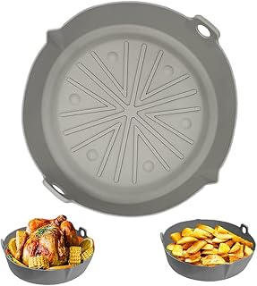 1 Pack Reusable Silicone Air Fryer Liners in Grey, Air Fryer Accessories Non-Stick Air Fryer Silicone Liner, Heat Resistant Air Fryer Silicone Pot in Round, 7.8inch Air Fryer Basket for Oven Baking