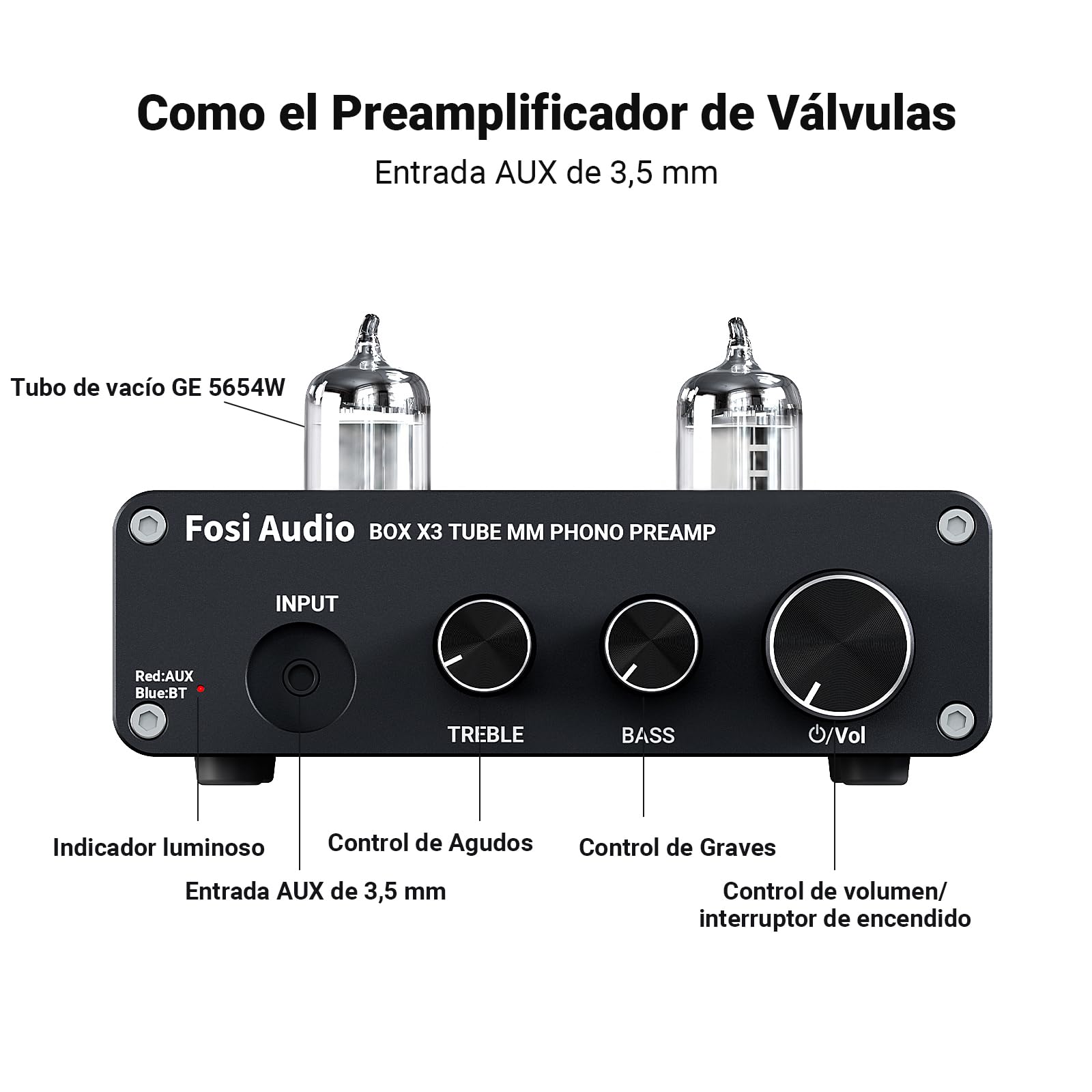 Fosi Audio Box X3 Preamplificador de válvulas Bluetooth para giradiscos MM Preamplificador de Fono Mini preamplificador Hi-Fi estéreo para Sistema de Sonido de Tocadiscos de Audio doméstico