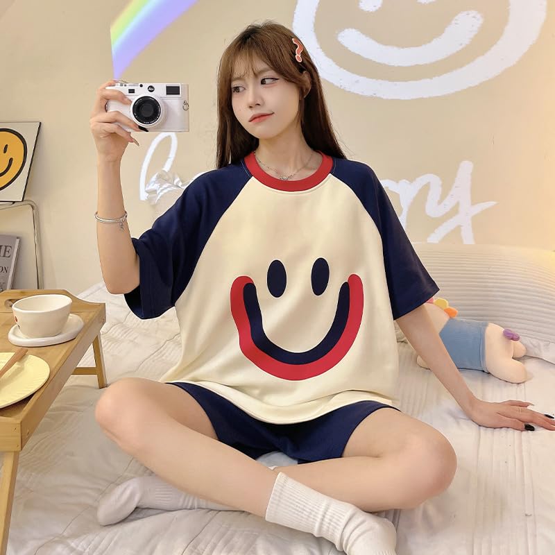 Image of KSHS Women Cotton Night Suit Top & Shorts Set | Loose Fit Printed Nightwear Co Ord Set Stylish Western | Soft Breathable Sleepwear Shorts with Pocket for Women