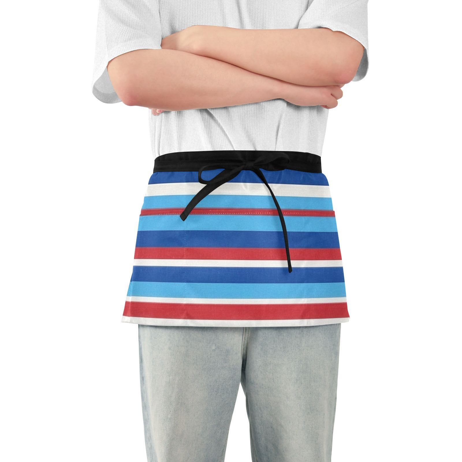 FASHON&FASCIN Server Apron with Pockets Waist Aprons Half Waitress Apron Striped Design for Gardening Restaurant,Multi12