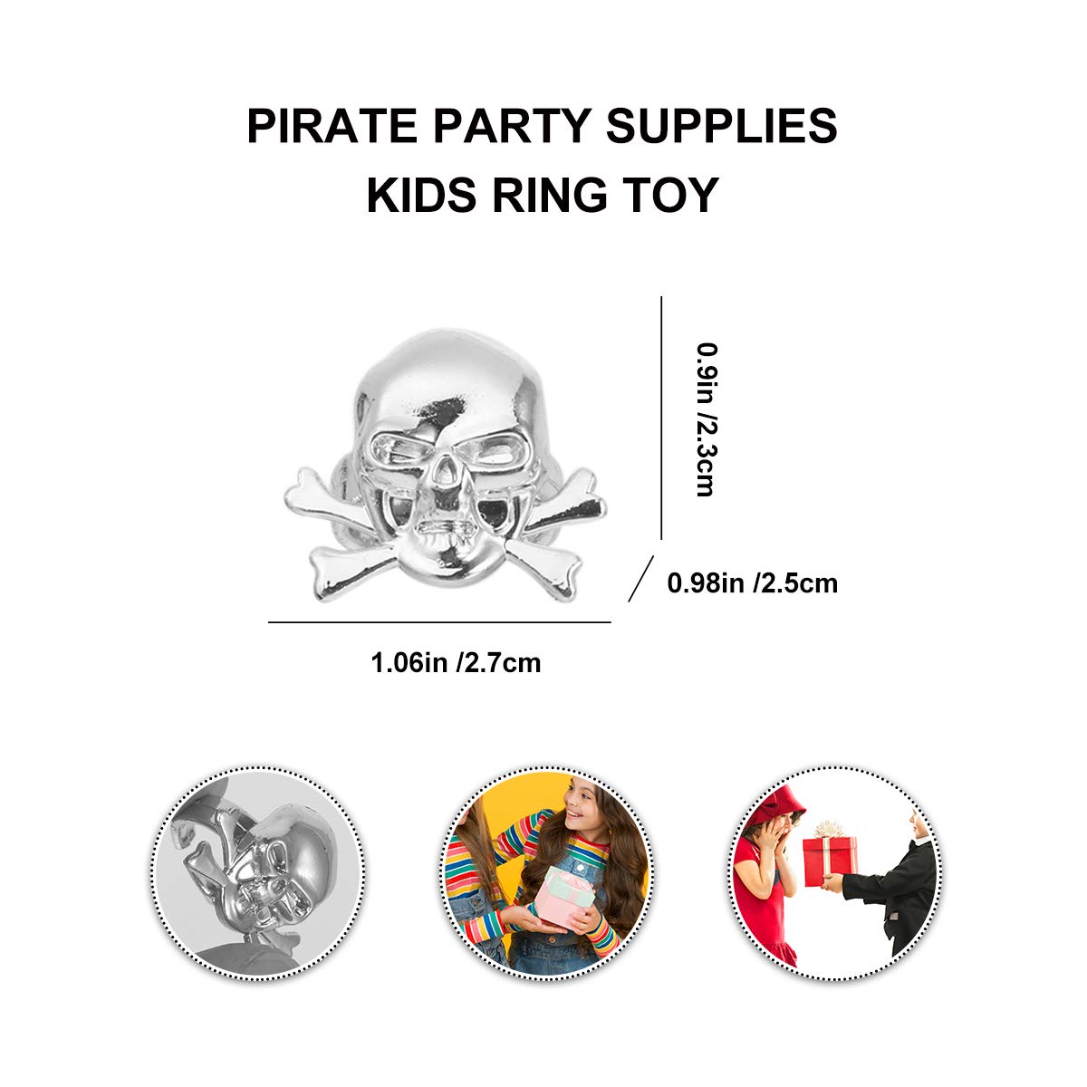 ABOOFAN 24pcs Halloween Pirate Skull Kid Ring Toy Pirate Party Supplies for Kids Silver Party Favor