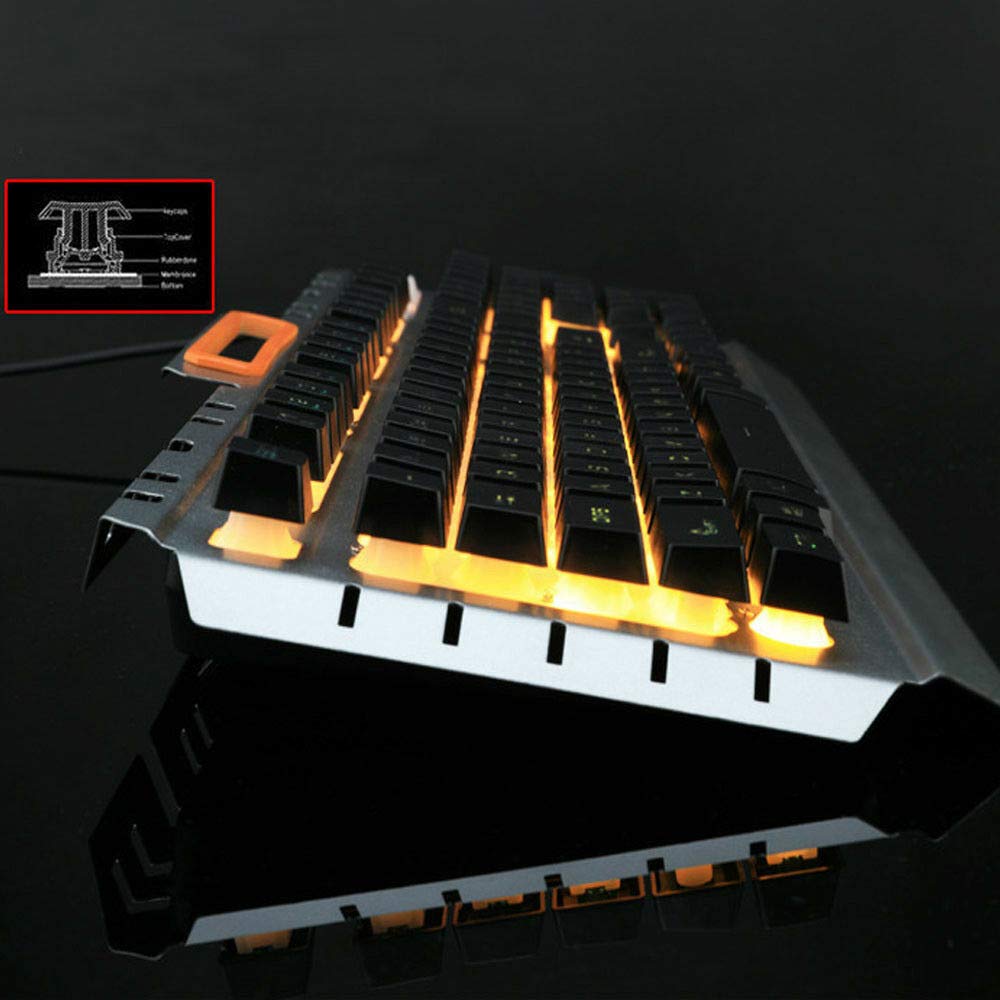 Tastiera cablata Retroilluminata a LED USB Tastiera da gioco ergonomica Gamer con supporto per telefono Nero/Arancione Retroilluminato