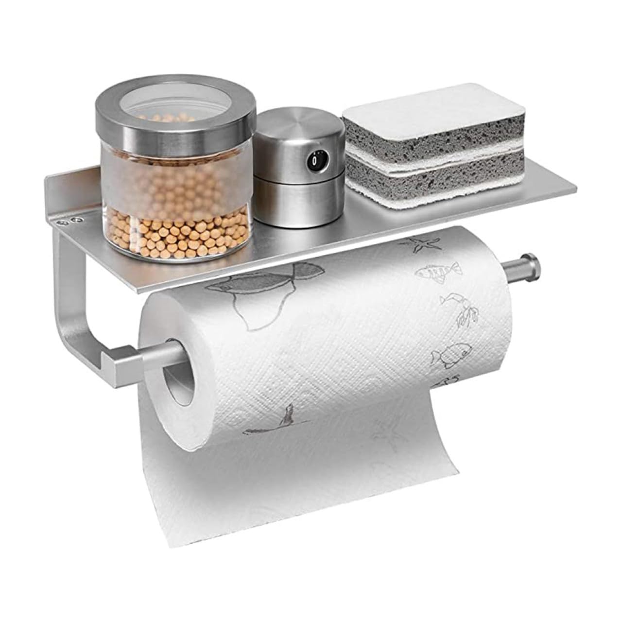 Portarrollos sin Perforar de Papel Higiénico de Acero Inoxidable | Plata, Montaje Mural Multifunción, Estante para Móvil, para Apartamentos y Hogares