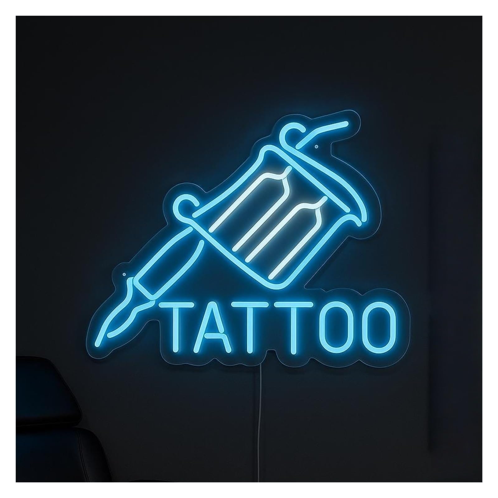 RONGCH Hanging Art Signs Tattoo Machine Neon Sign, Suitable for Studio Wall Decor with Dimmable 53cm(C)