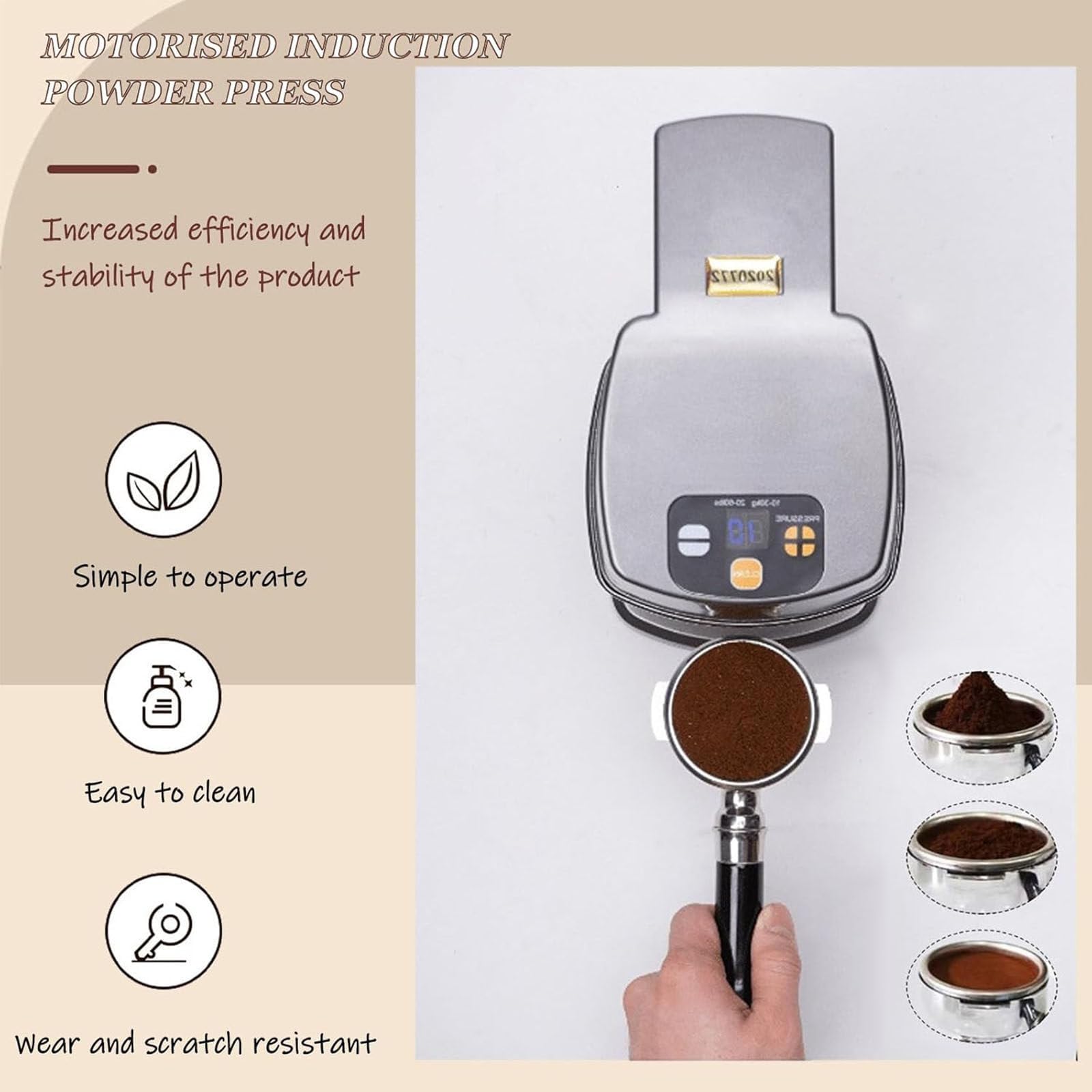 Ubijak do kawy 58 mm – automatyczna prasa do kawy ziarnistej espresso – 10–30 kg, regulowane ciśnienie – narzędzie do kawy – łatwe czyszczenie – do kawiarni i użytku domowego (czarny)