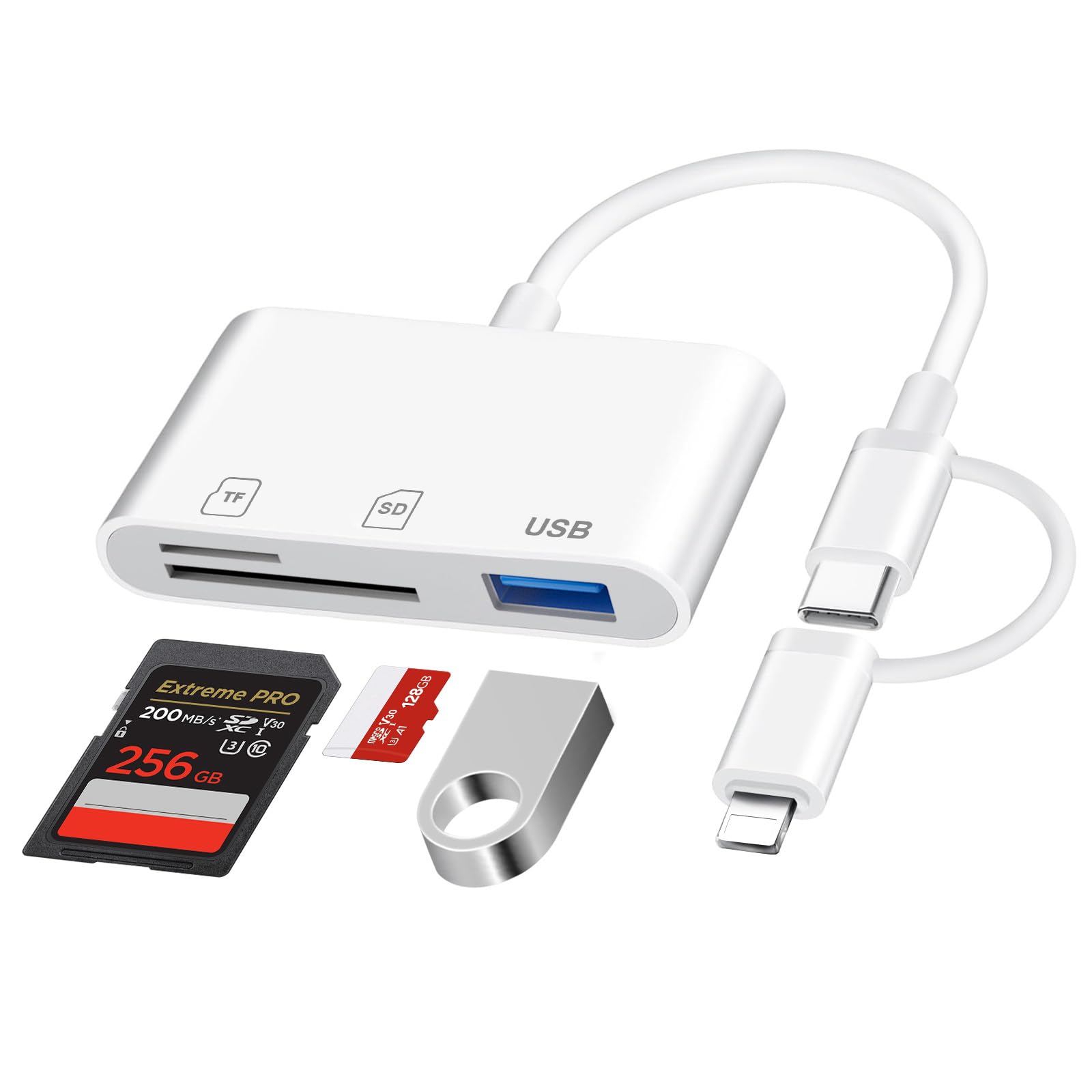 Lettore di schede SD per iPhone USB C, 2 in 2 Adattatore da USB C a Micro SD /TF, Lettore di schede Micro SD, Adattatore per Schede di Memoria per Fotocamera, Lettore di