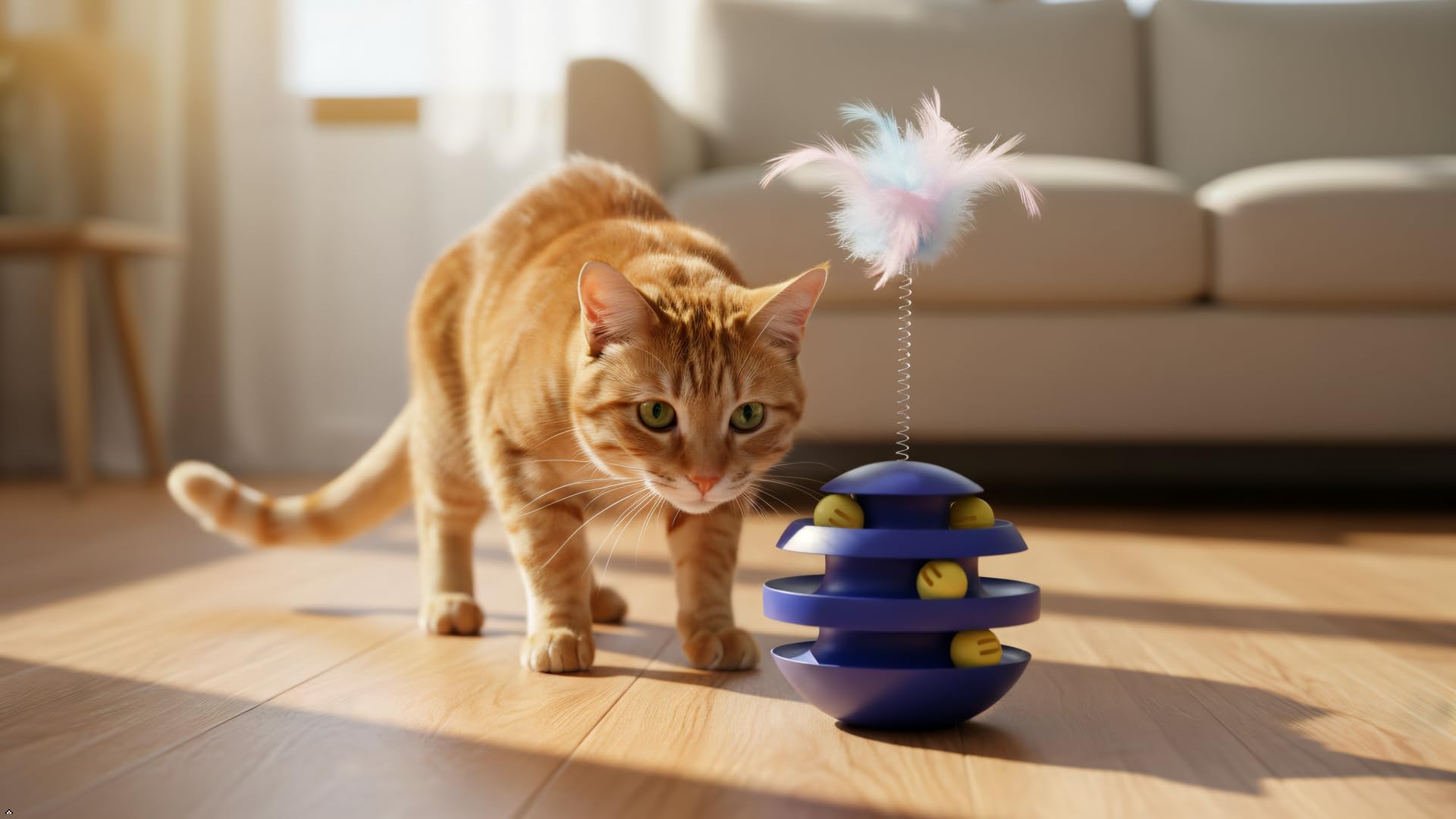 Interaktives Katzenspielzeug für Indoor-Katzen, Wackeln, rotierender Spaß-Tunnel-Ball mit Federstäbchen für gelangweilte Indoor-erwachsene Hunde und Katzen, um alleine zu spielen, zu