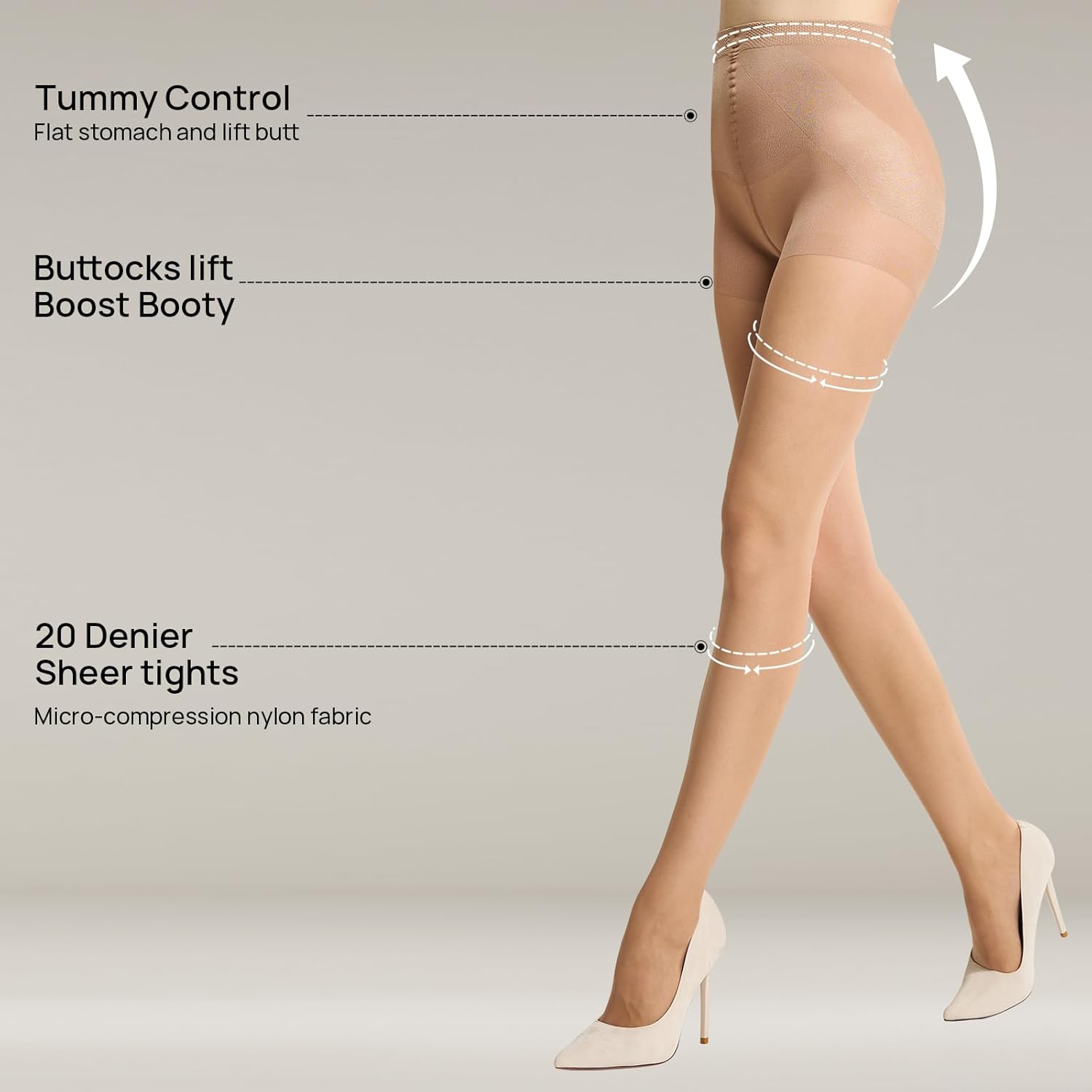 MANZI Control Top Pantyhose for Women 2 Pairs 20D Sheer Soft High Waist Tights Tummy Control Support Stockings - Image 3