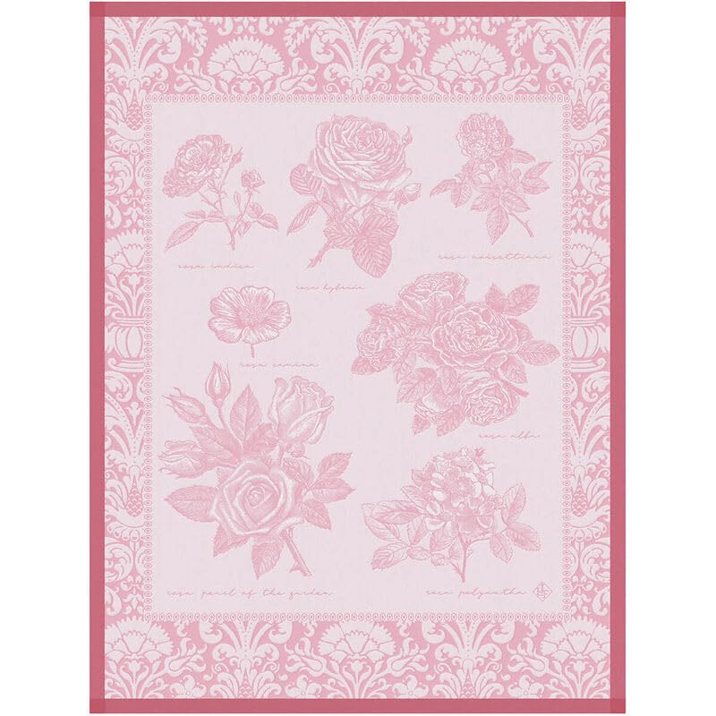 Torchon JARDIN DE ROSES Le Jacquard Français essuie-tout coton vaisselle rose