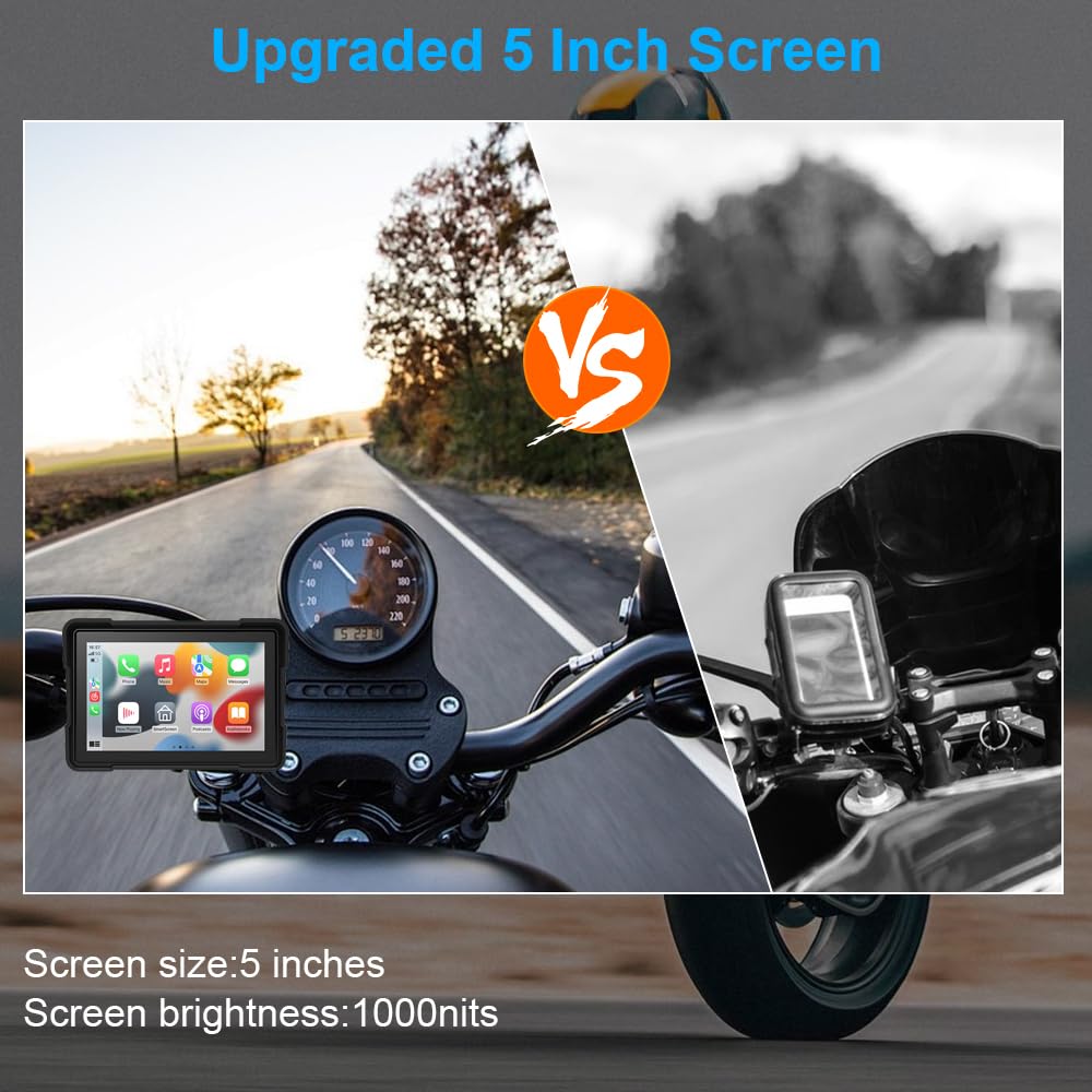 OBEST Dashcam Moto 1080P con Inalámbrico Carplay y Android Auto, 5" Pantalla Táctil IPS Impermeable Moto Carplay Bluetooth Dual, Navegación GPS vía CarPlay Map, Grabador Moto con Gran Angular 160°