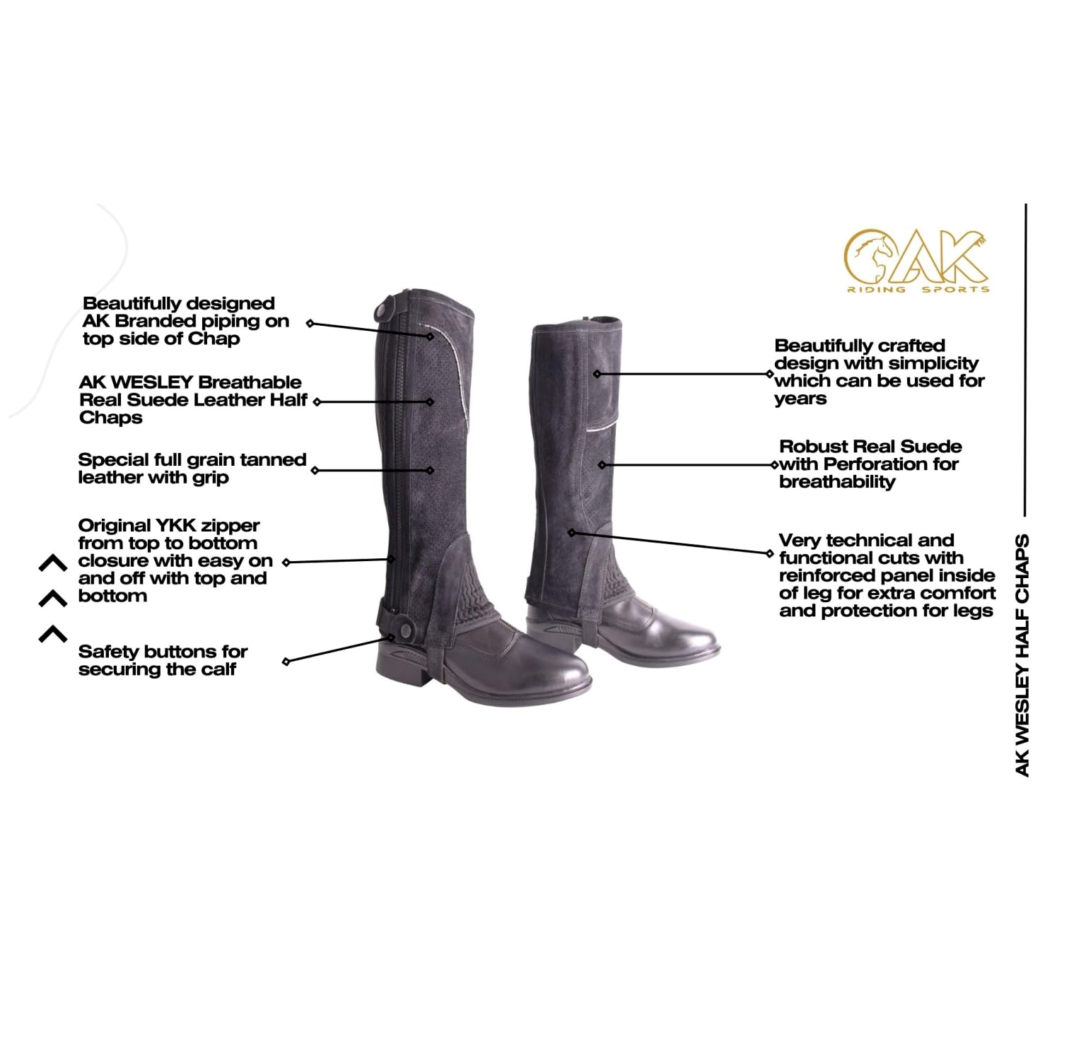AK Wesley Chaps en Cuir suédé véritable Respirant AKRS-2150