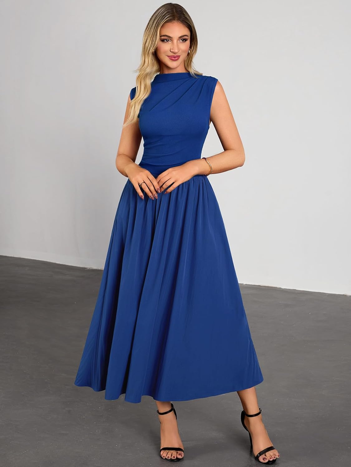 Miusol Women's Retro Half Collar Sleeveless with Pocket Casual Swing Dress - Image 6