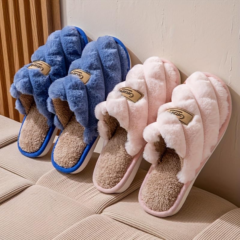 Cozy Plaid Colorblock Slippers for Men & Women - Warm, Non-Slip Indoor Home Shoes with Soft Faux Rabbit Fur Lining4