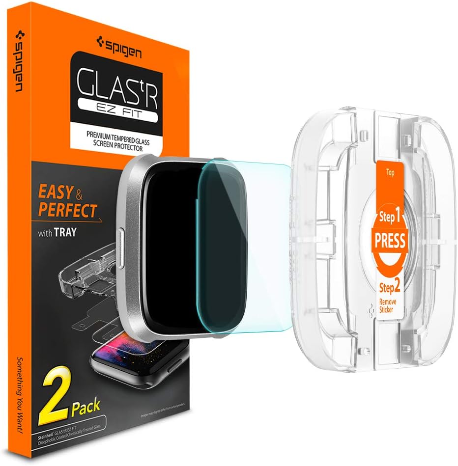 Spigen Tempered Glass Screen Protector [Glas.tR EZ Fit] Designed for Fitbit Versa/Fitbit Versa Lite [Case Friendly] - 2 Pack