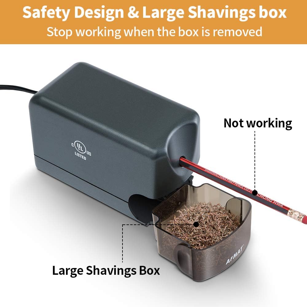 AFMAT Electric Pencil Sharpener Heavy Duty, Classroom Pencil Sharpener Plug in for 6.5-8mm No.2/Colored Pencils, UL Listed Professional Pencil Sharpener w/Stronger Helical Blade, Premium Gray : Office Products