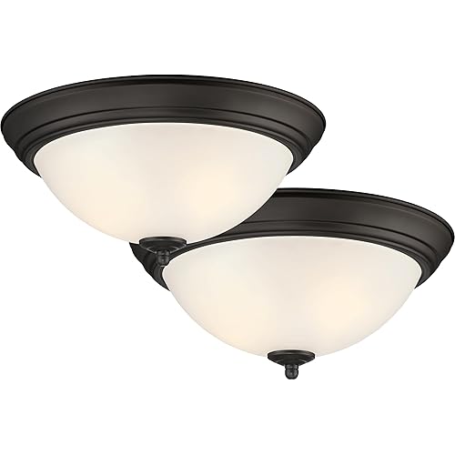 DESIGNERS FOUNTAIN Flush Mount Ceiling Light, 2-Pack, 13 Inch LED Frosted Glass Lighting Fixture for Kitchen, Bedroom, Bathroom, and Hallway, Oil Rubbed Bronze, D333M-13FM-ORB2