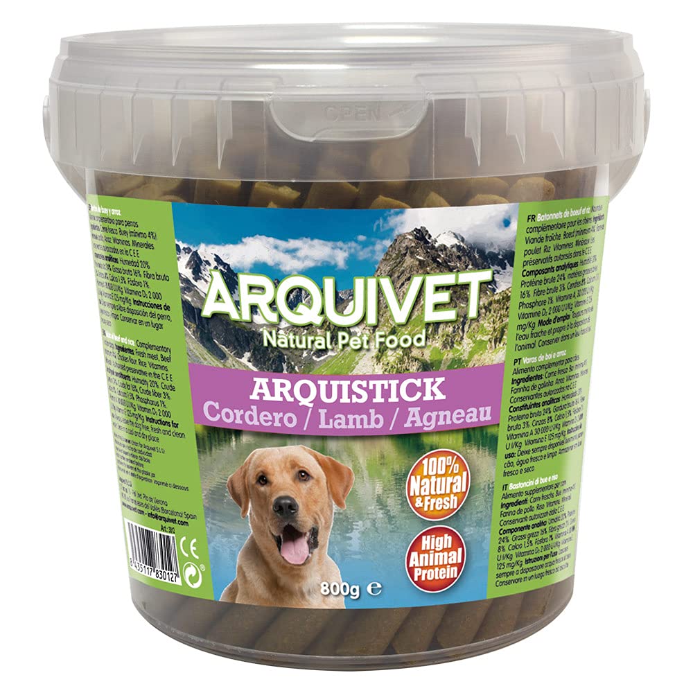 ARQUIVET Arquistick de Cordero con arroz para Perros - 800 gr - Snacks, chuches, premios, golosinas, chucherías para Perros - Palitos para Perros masticables