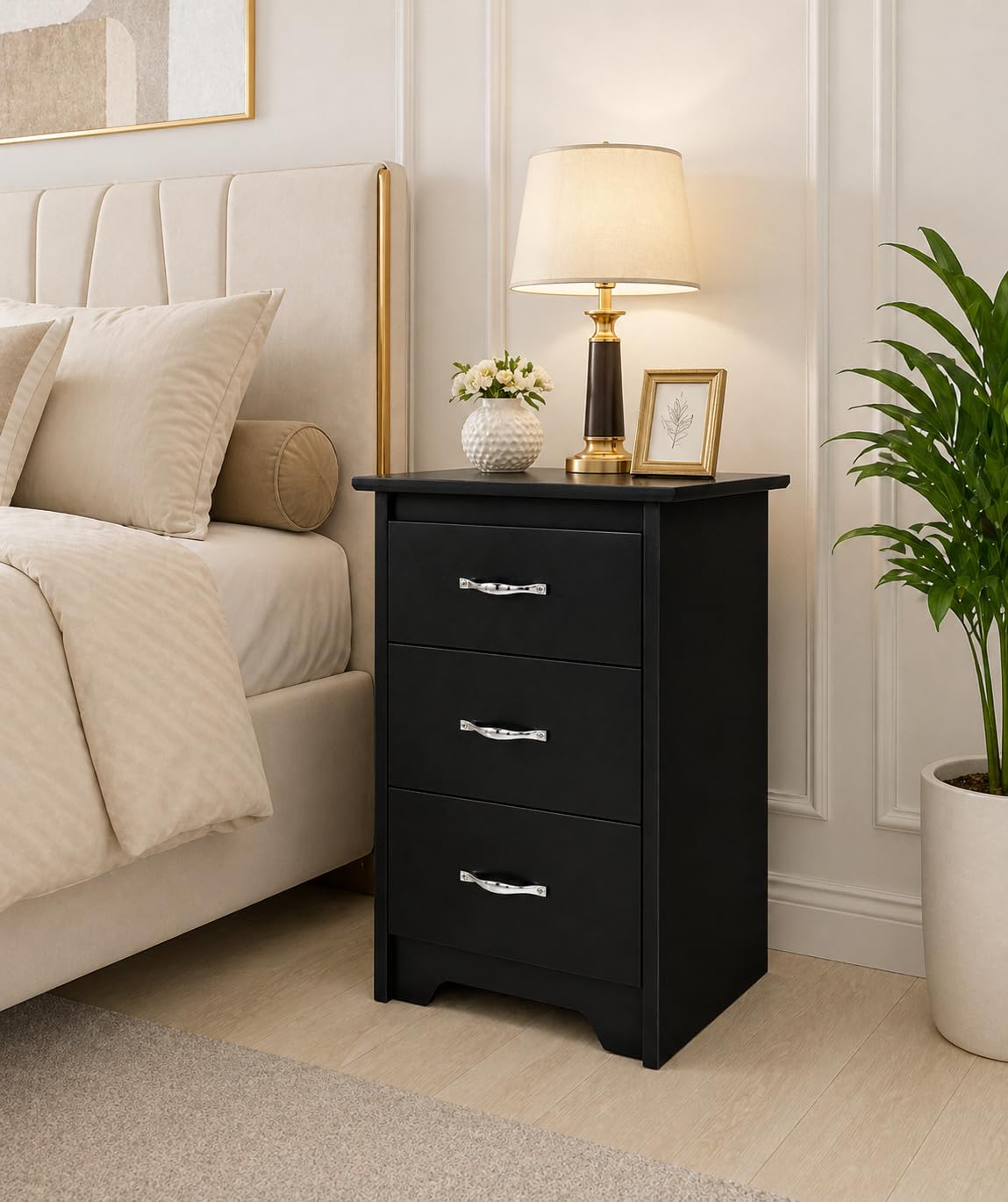 UNITEK FURNITURE Sheesham Wood Bedside Table Wooden Bed Side End Tables Night Stand with 3 Drawer Wooden Table (Finish Color - Black 3 D)-image-37