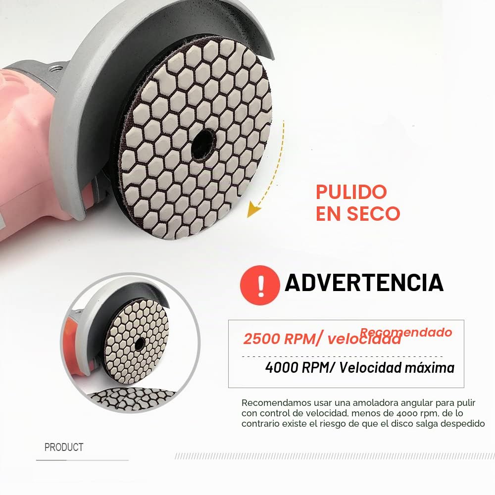 SHDIATOOL Diamante Almohadilla de Pulido 7 Piezas Grano 100 para Pulir en Seco Mármol Granito Piedra Cerámica Dia 100mm/4 Pulgadas