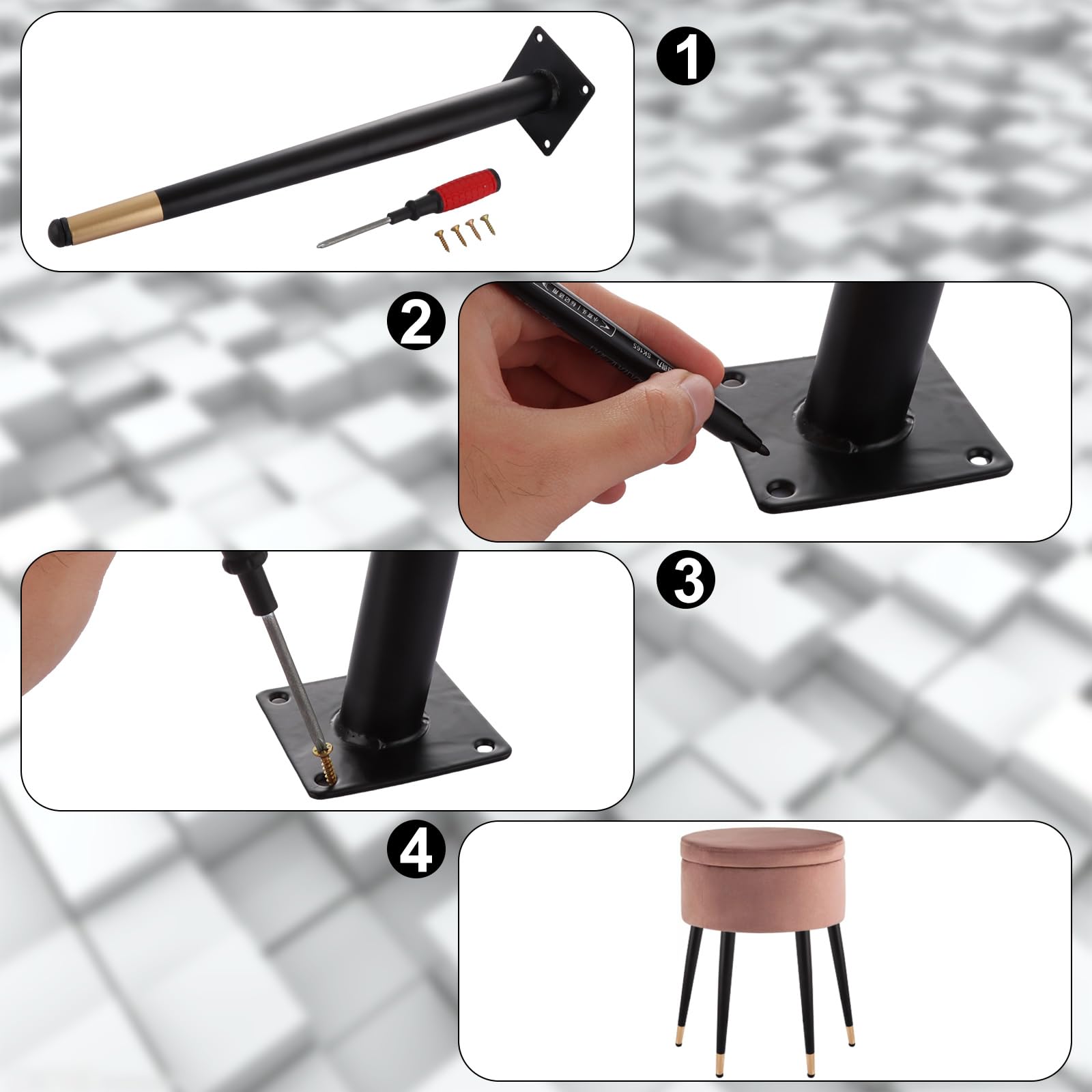 CYEER 4 PCS Furniture Legs, 16 Inch Oblique Metal Furniture Legs - Image 3