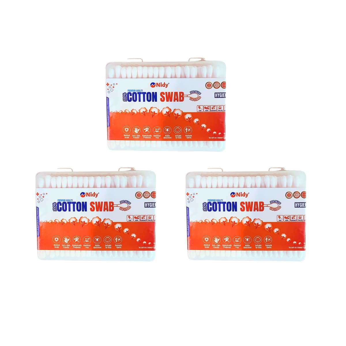 Nidy® Pure Indian Cotton Buds Swabs for Baby & Makeup Applicator | Gentle Ear Cleaning Tool | Hygienic Disposable Cotton Swabs with Rounded Tip (Pack of 3 Boxes- 300 Sticks /600 Tips)-image-26