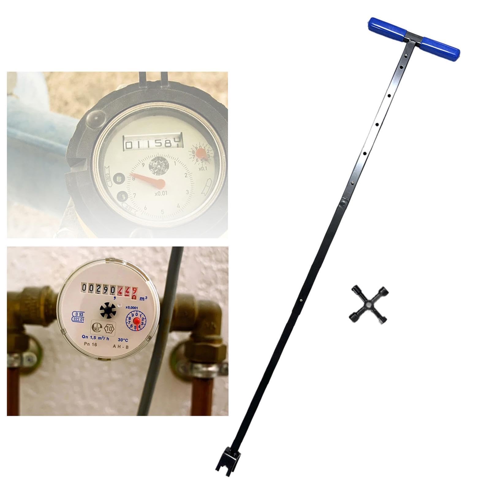2 Piezas Llave de Medidor de Agua con Mango en T Llave Ajustable Multifuncional Herramienta para Abrir Y Cerrar Válvulas Fabricada en Acero Resistente, Azul Telescópico