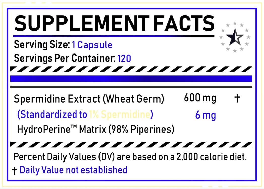 Spermidine+ (1% Spermidyna) Komplex z HydroPerine™ - 120 Kapsułek (600mg) - Turkesterone Europe®