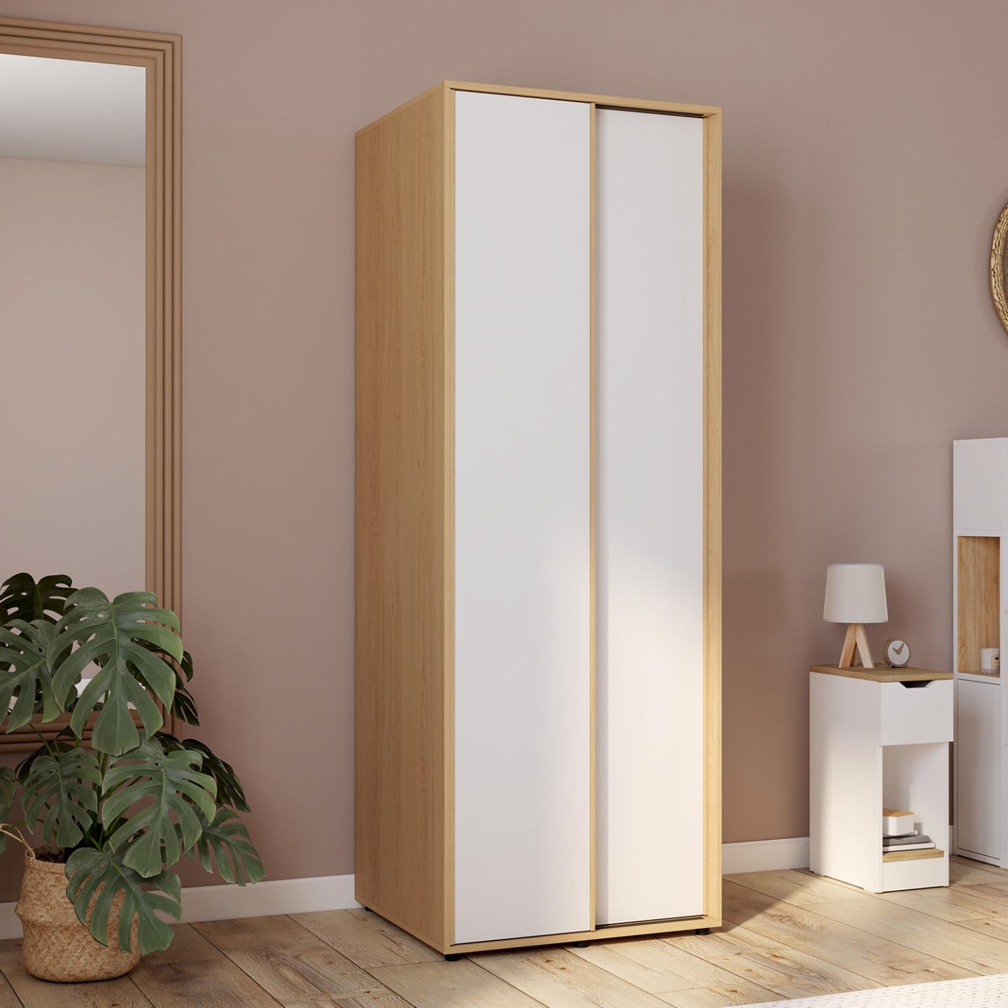 IDMarket SLIDEA Armario 2 puertas correderas madera y blanco 60 cm armario con estante