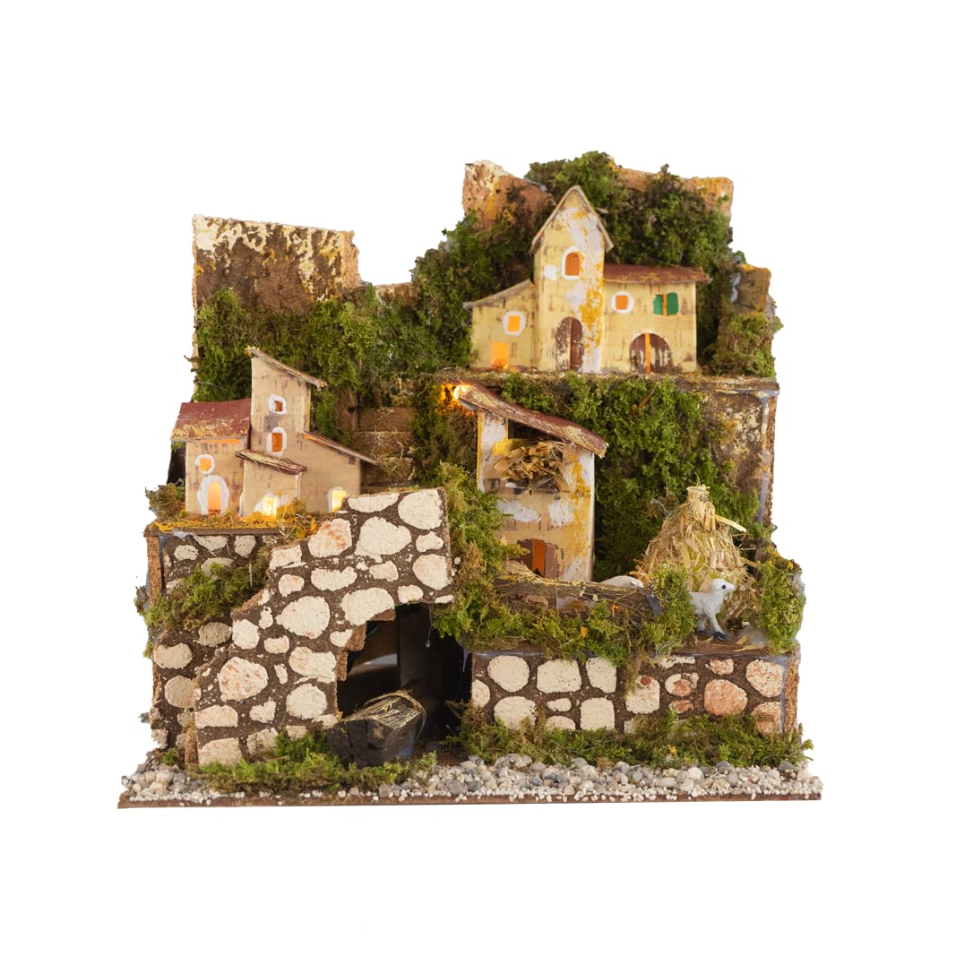 Crèche En Tonneau Avec Puits 48 X 27 X 58 Cm (18,89 X 10,62 X 22,83 Pouces) Avec Lumières Et Moulin à Vent | Convient Pour Figurines 8 Cm | Fabriqué Et