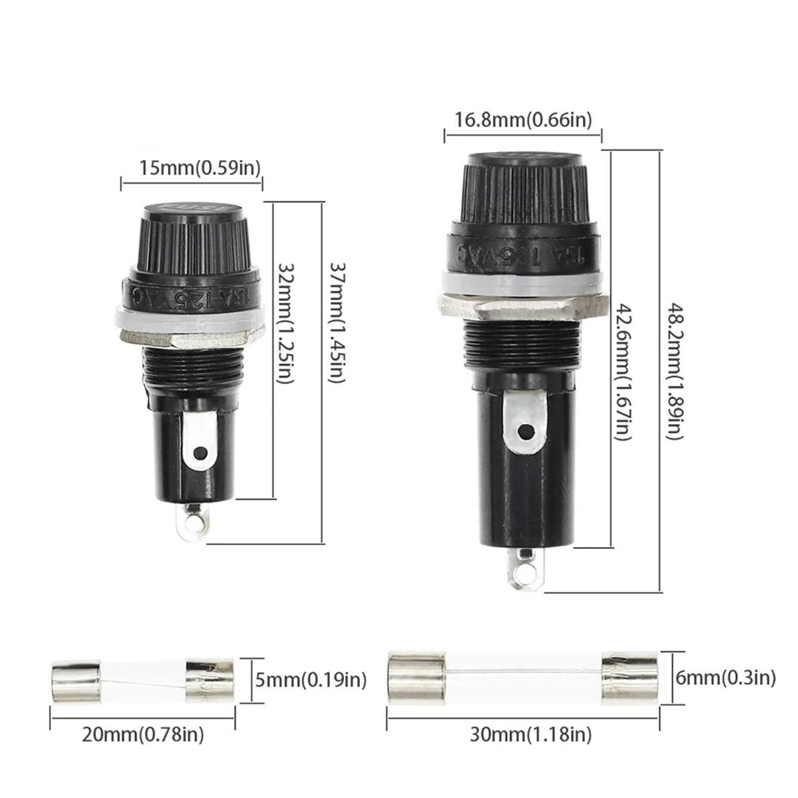 10 Uds 5 * 20mm 6 * 30mm 250V portafusibles de Vidrio 5x20 6x30 portafusibles for Tubo de Seguro for Montaje en Panel de Seguro portafusibles(1.5A)
