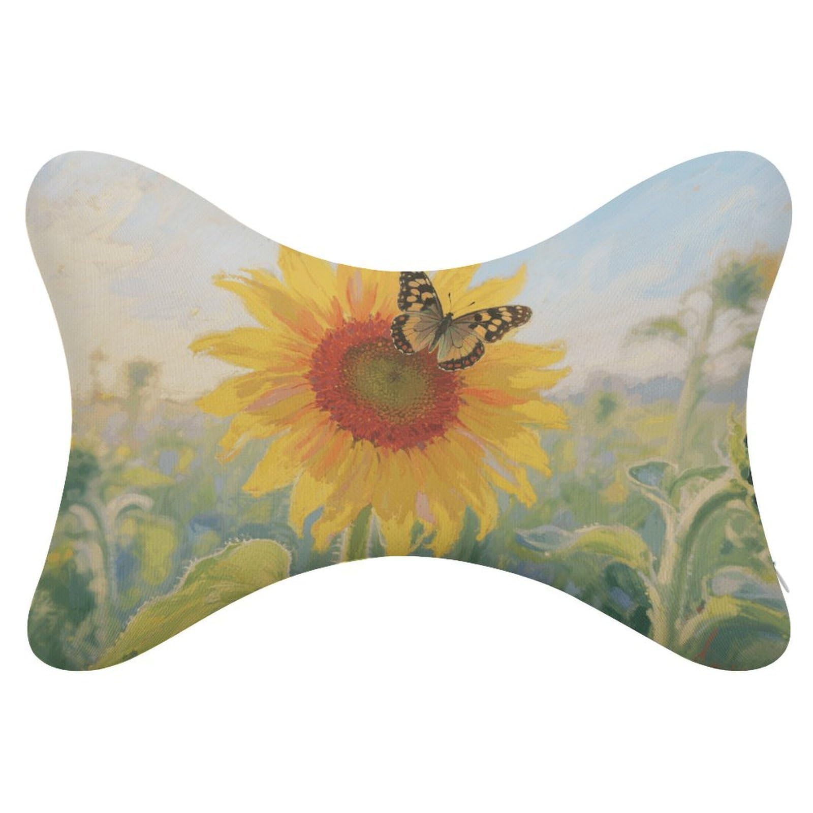 VstaDank Sunflower Butterfly Car Pillow Soft Car Neck Pillow Breathable Dog Bone Shaped Travel Neck Pillows Washable Removable All-Season Universal Cars Head Rest Pillows