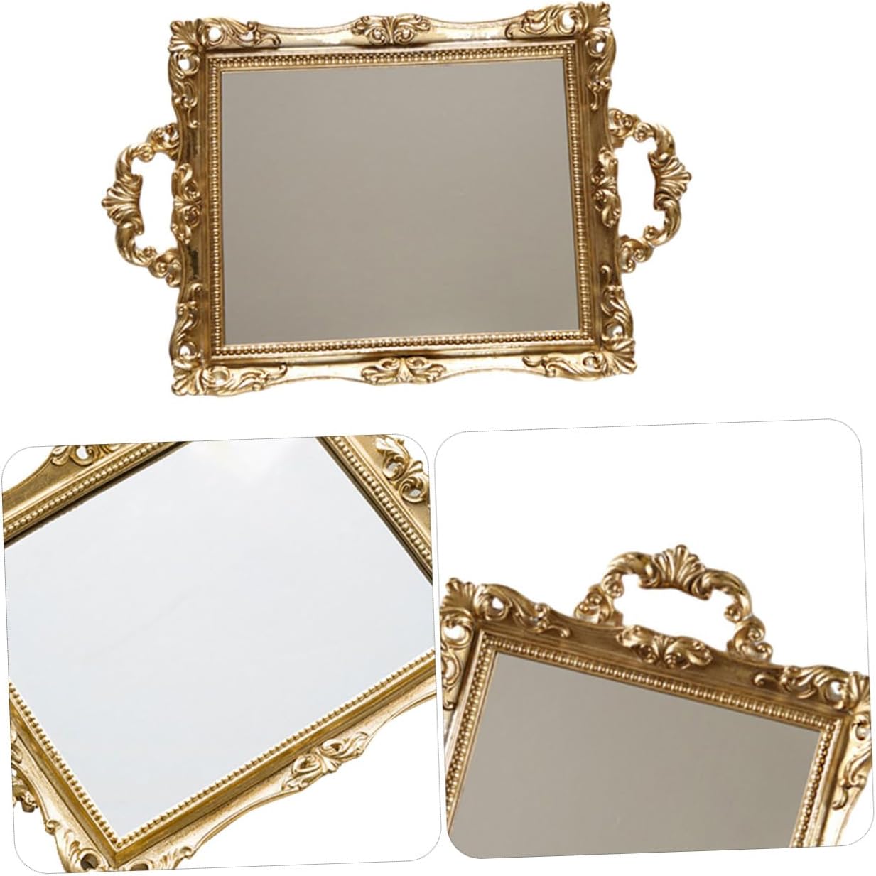 Zerodeko Vintage Mirror Tray Gold Resin Storage Craft Wedding Decorative Lucite Photo Prop