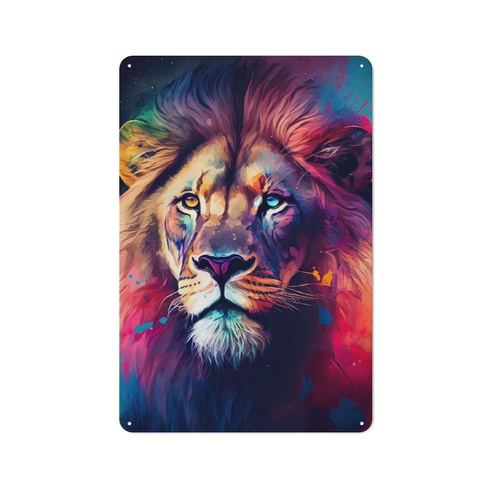 Junmoney Watercolor Lion Portrait Rustic Metal Sign 30X20cm For Guest Room Or Hallway, Suited To Hallway Wall Decor Fans