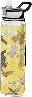 OWFKAY Botella de agua de 907.2 g con pajita, Tritan sin BPA, color amarillo brillante, marrón, camuflaje, deportiva, con asa de transporte, a prueba de fugas, perfecta para viajes, escuela, gimnasio