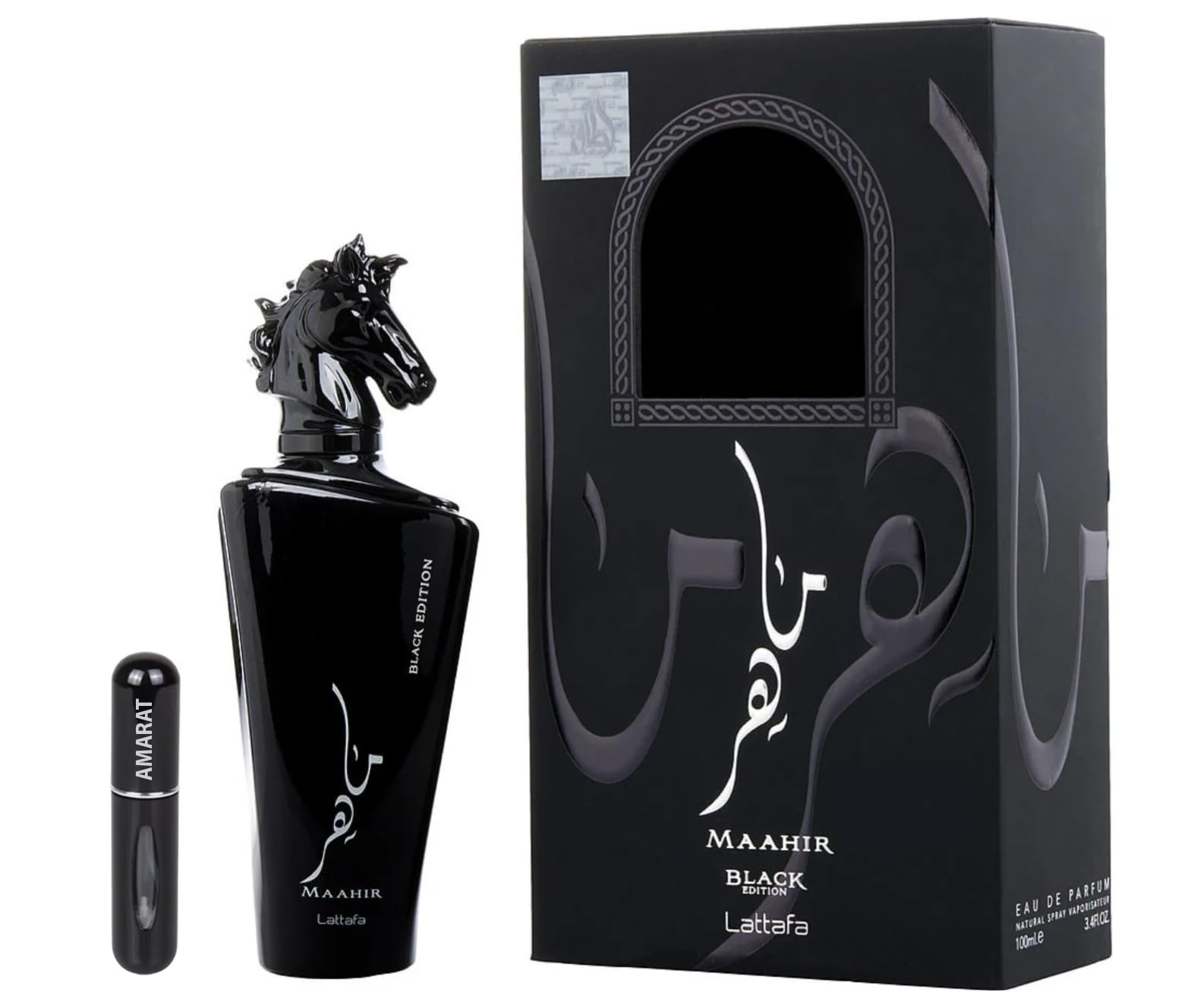 Perfume Maahir Black Edition Original 100ML, Perfume Árabe Unisex de Larga Duración, Eau da Parfum Importado desde Dubái, Incluye Atomizador Recargable 5ML (Black Edition)