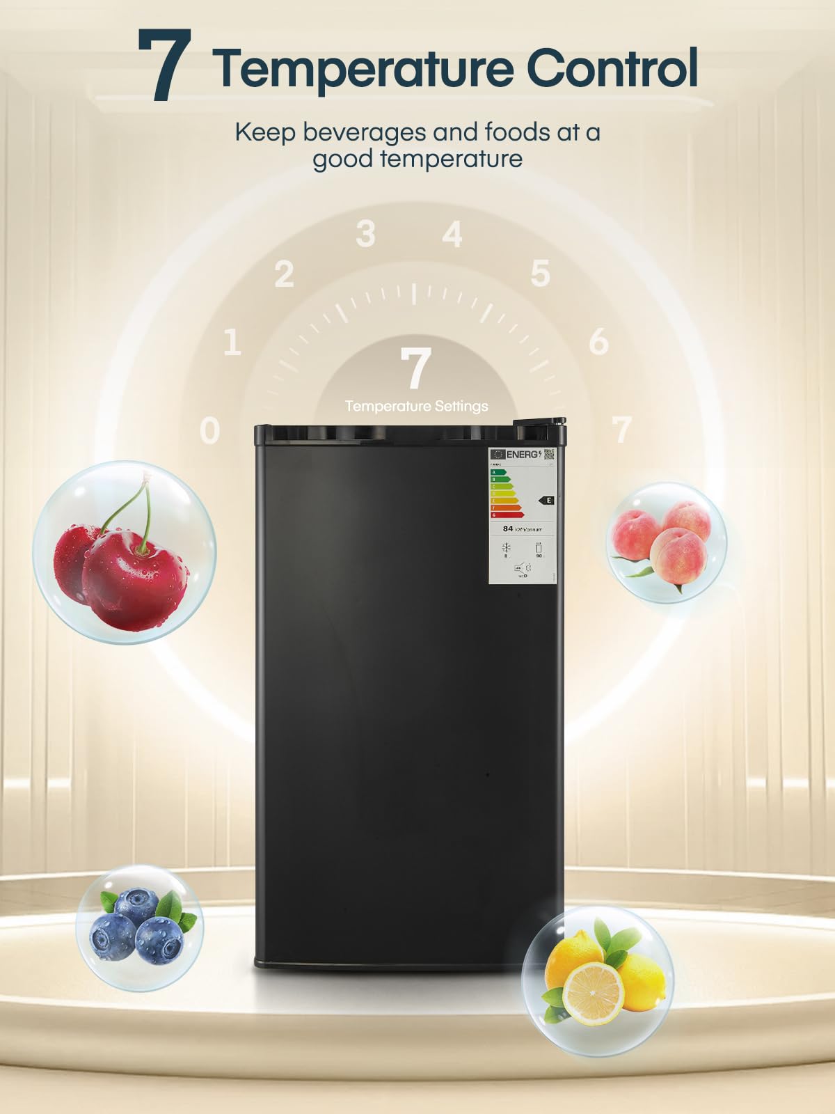 FOHERE 90L Kühlschrank mit Gefrierfach Klein & Gemüsefach | Ultra-Leiser Mini Kühlschrank für Schlafzimmer/Büro | 7-Stufen Thermostat, Energieeffizien | Schwarz