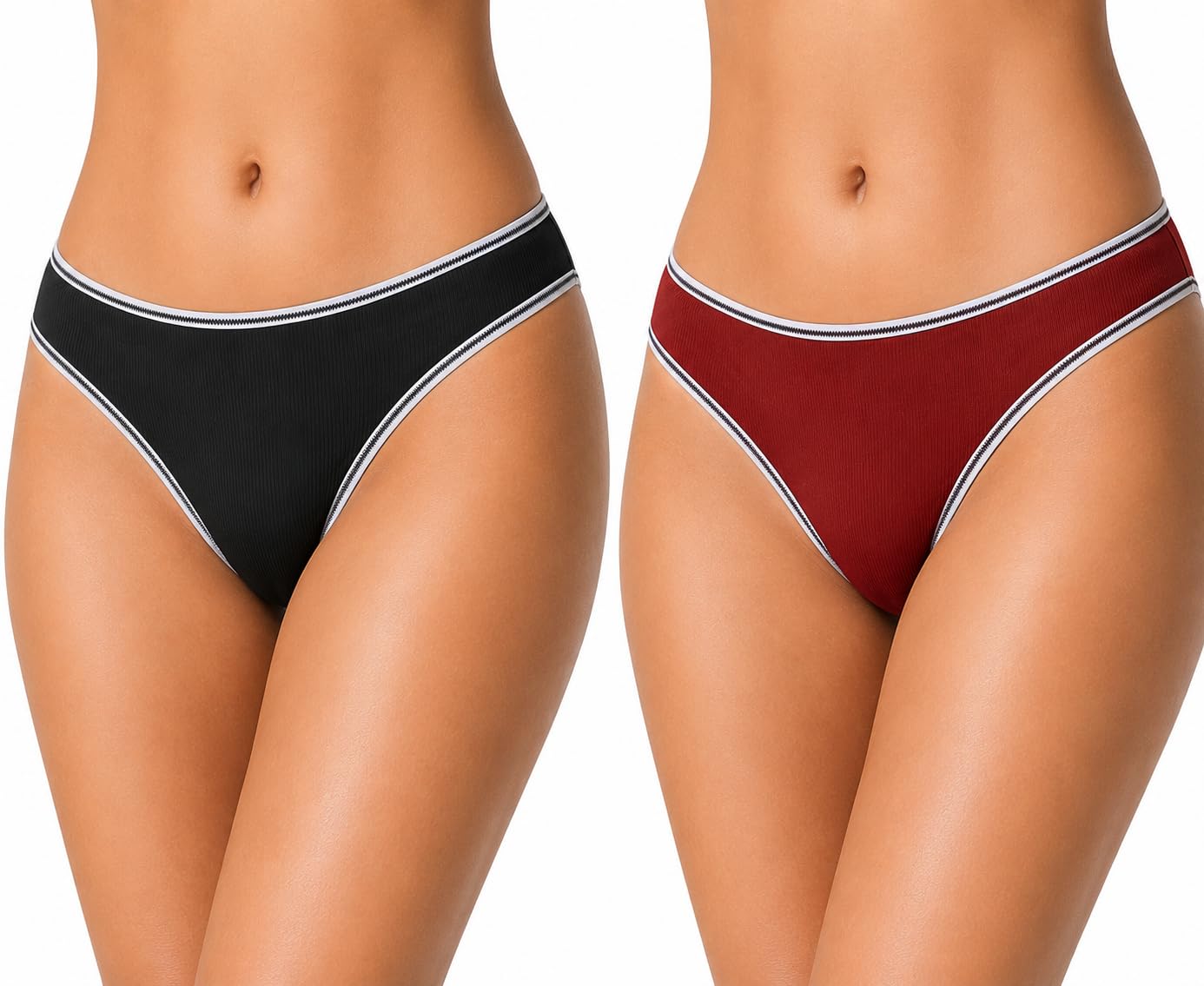 dk shopper Rib Thong Panty, Stylish Women's Underwear with Contrast Trim, 2 Pack-picture-10