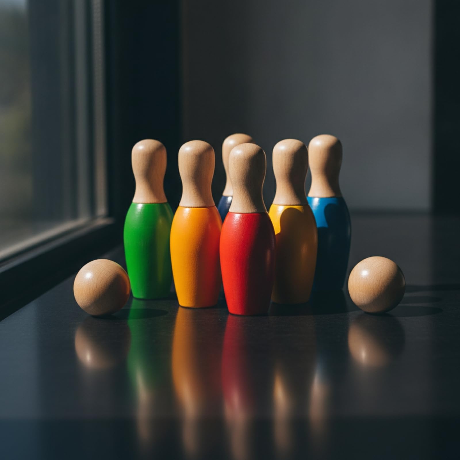 Jeu Bowling en Bois Robuste Jeu Quilles en Bois Sûr Jouet pour Enfants, Tout-Petits, Maternelle