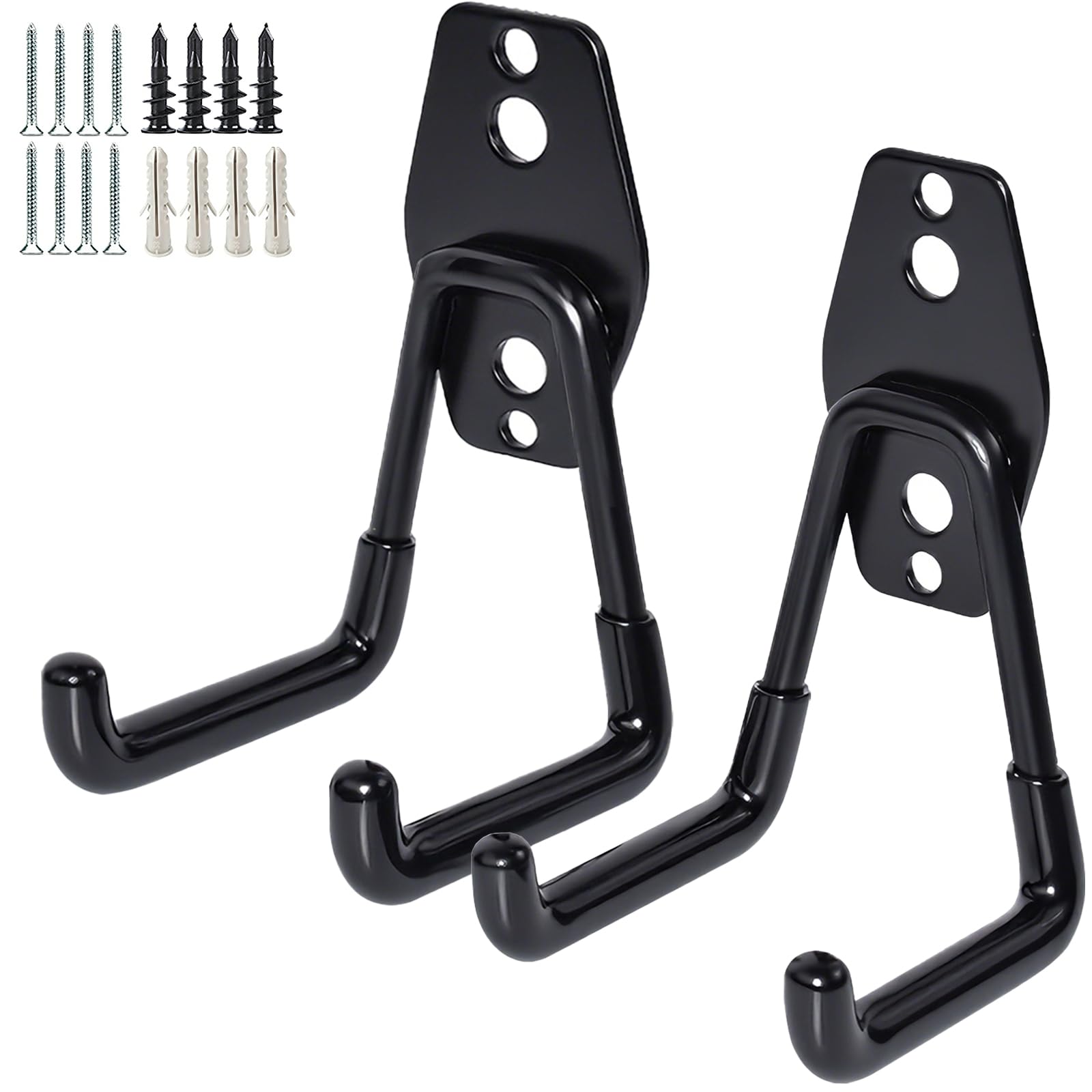 2 Pack Garage Storage Utility Hooks，Garage Garden Tool Organizer，Steel Wall Mount Hooks, Garden Small U Hooks (Black)